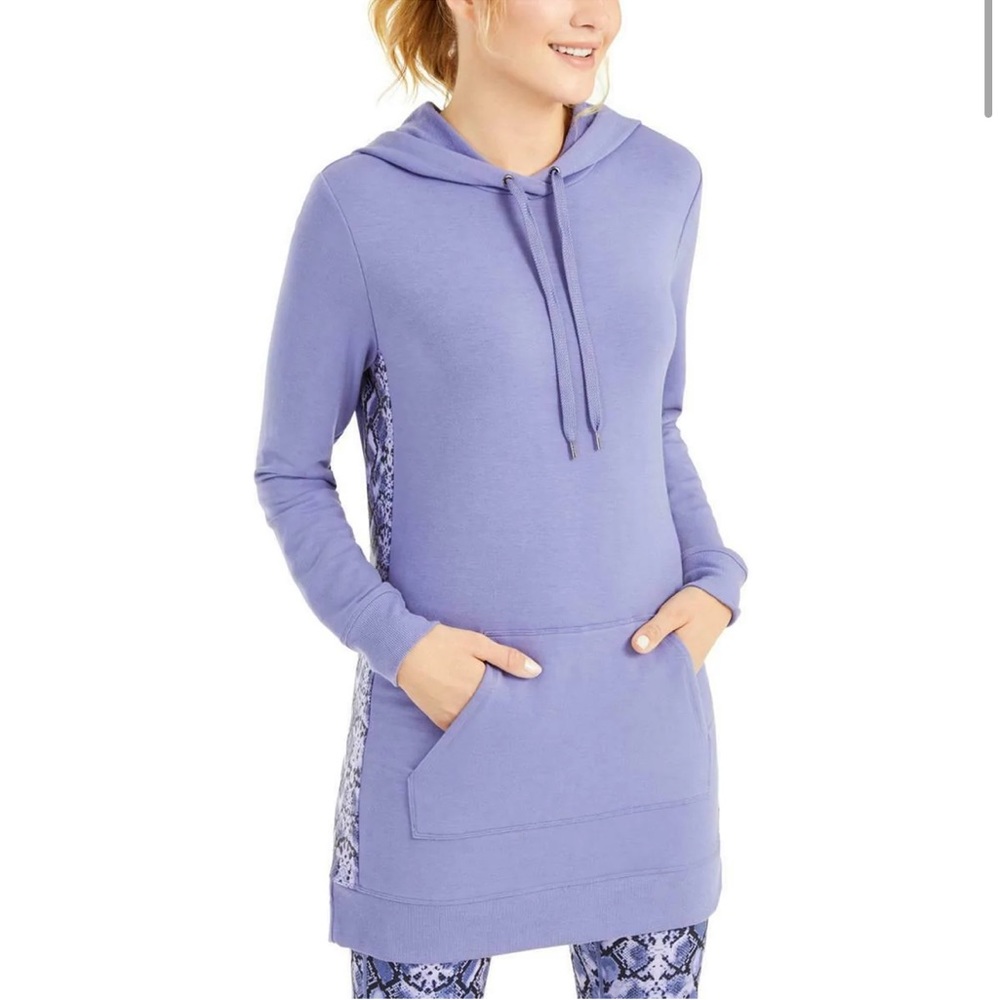 Ideology Women's Printed-Panel Long Hoodie Med Purple size XS Box B